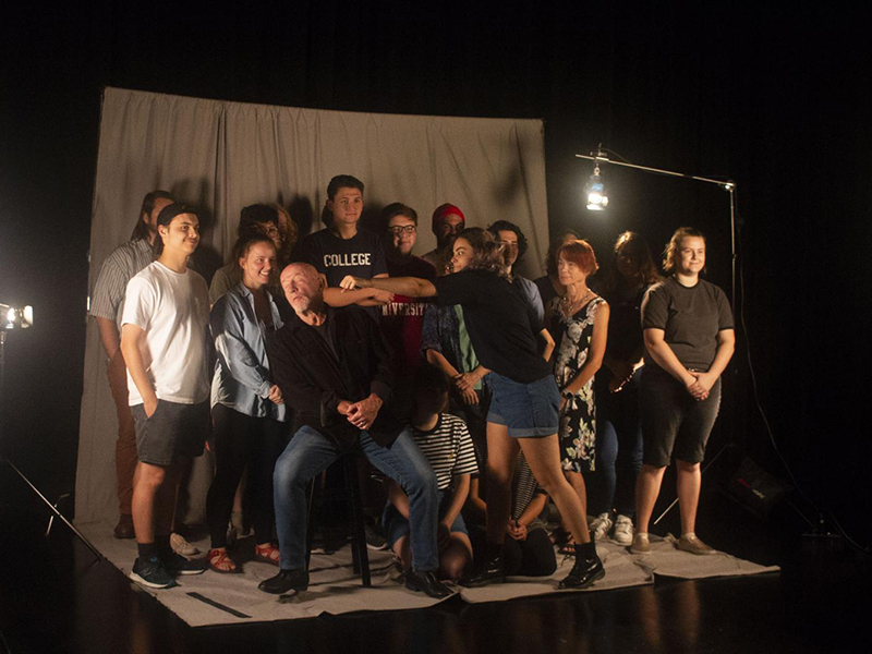 Students pose for a staged photo during the People of IU project.